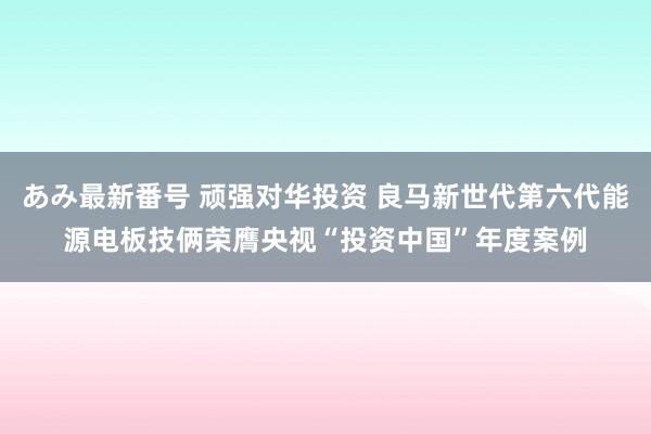 あみ最新番号 顽强对华投资 良马新世代第六代能源电板技俩荣膺央视“投资中国”年度案例