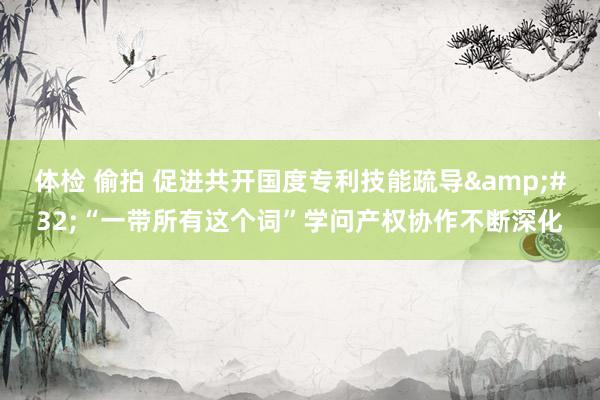 体检 偷拍 促进共开国度专利技能疏导&#32;“一带所有这个词”学问产权协作不断深化